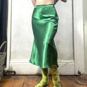 Vibrant Green Silky Midi Skirt